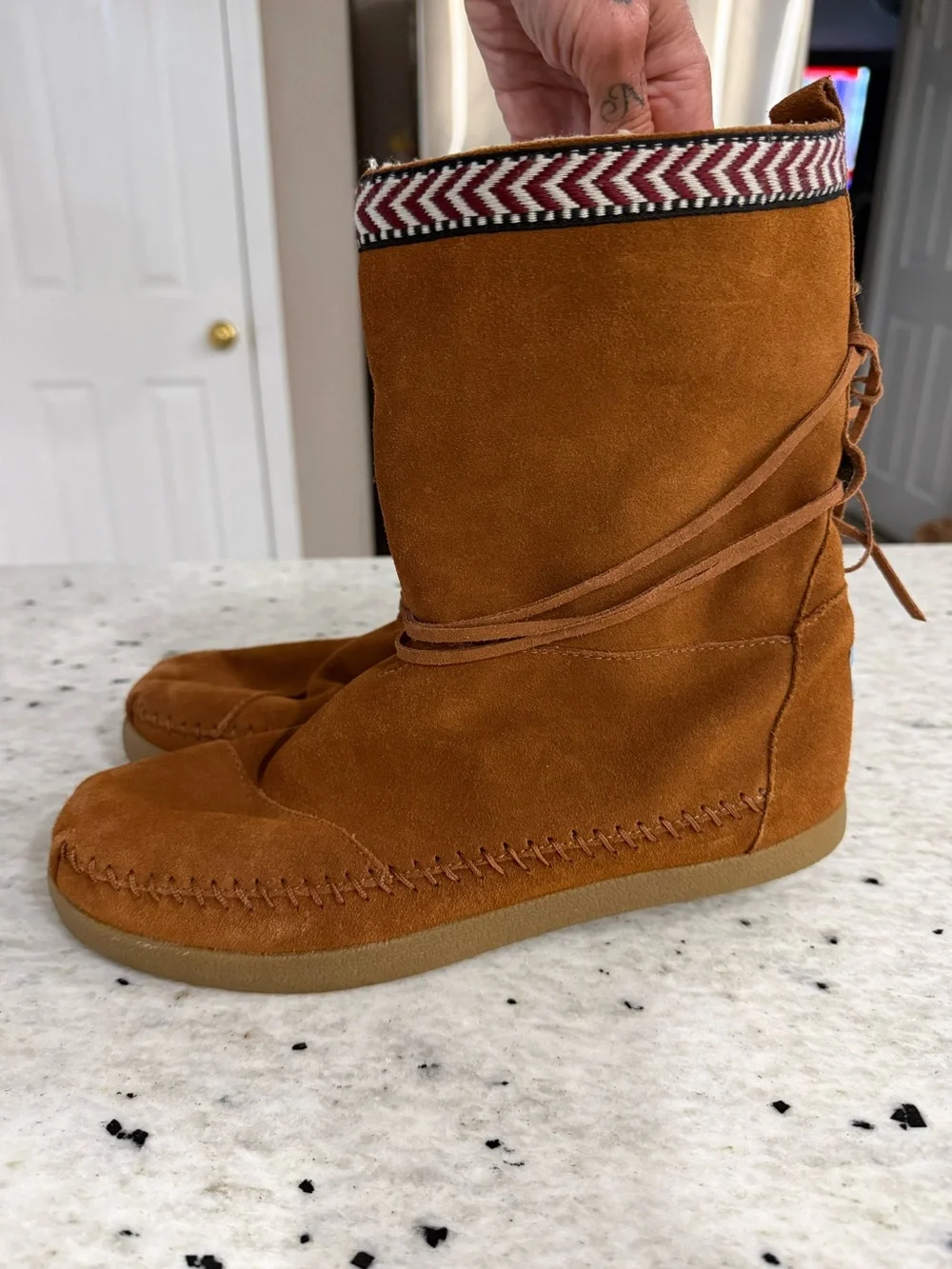 TOMS Women’s “Nepal” Moccasin Boot with Chevron Trim